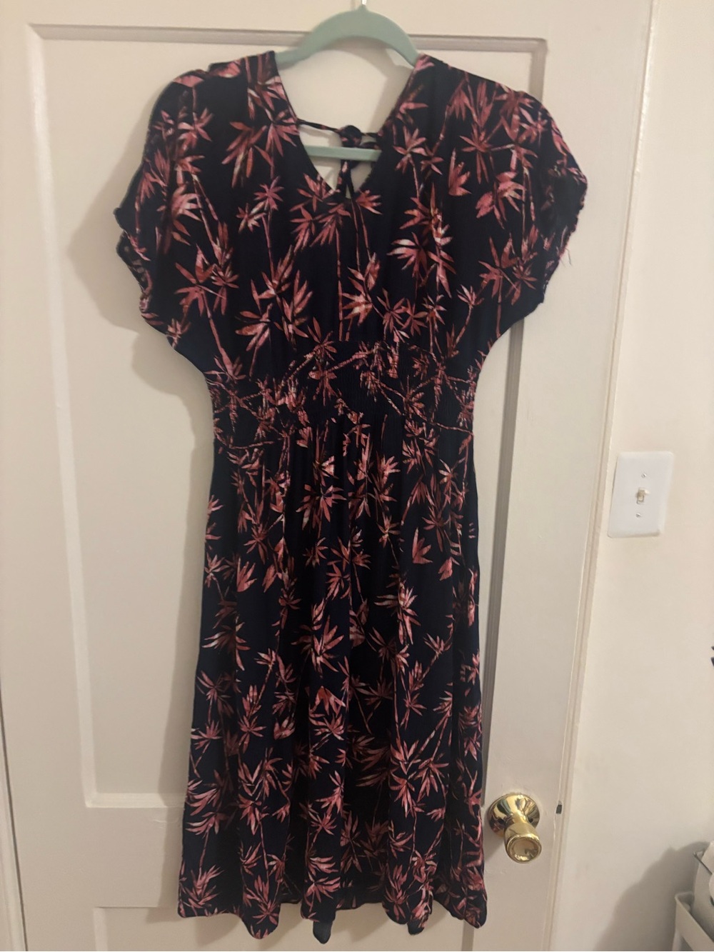 BeBop Black Midi Dress with Pink Leaf Print